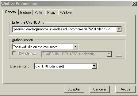 Ventana de configuracin de la
		  variableCVSROOT en el cliente