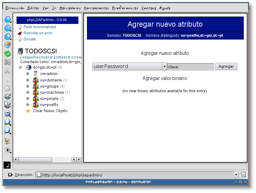 Creando la unidad organizacional postfix, estableciendo una clave II