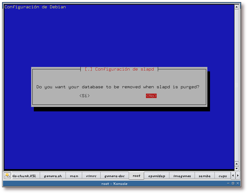 Configuración de slapd, ¿conservar los datos al desinstalarlo?